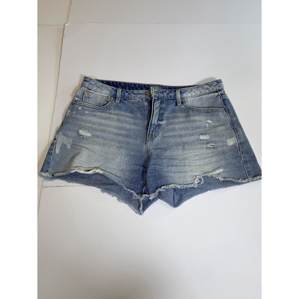 Time And Tru Cut-Off Shorts Womens 12 Blue Denim Distressed Raw Hem High Rise
